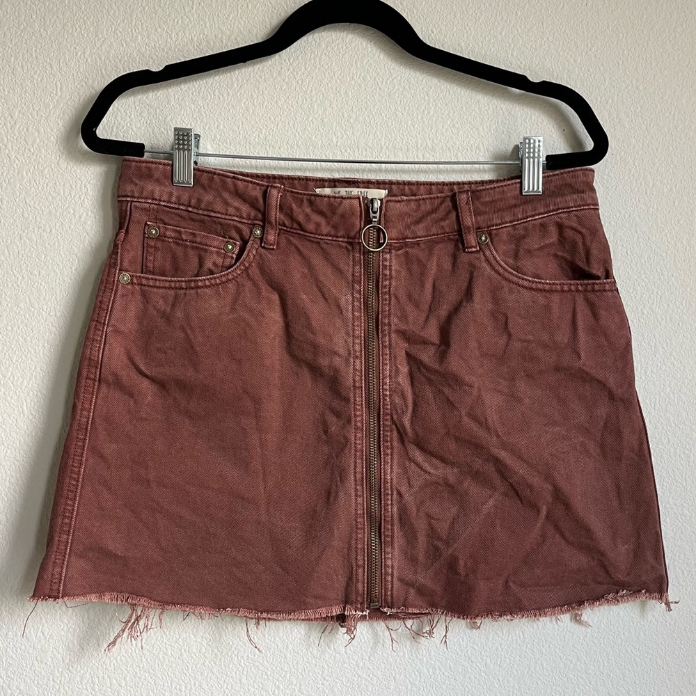 Free People We The Free Rust Zipper Denim Retro Mini Skirt